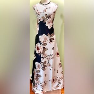 NWOT Black White Pink Floral Maxi Dress – Sleeveless High Neck Winds of Amalfi"